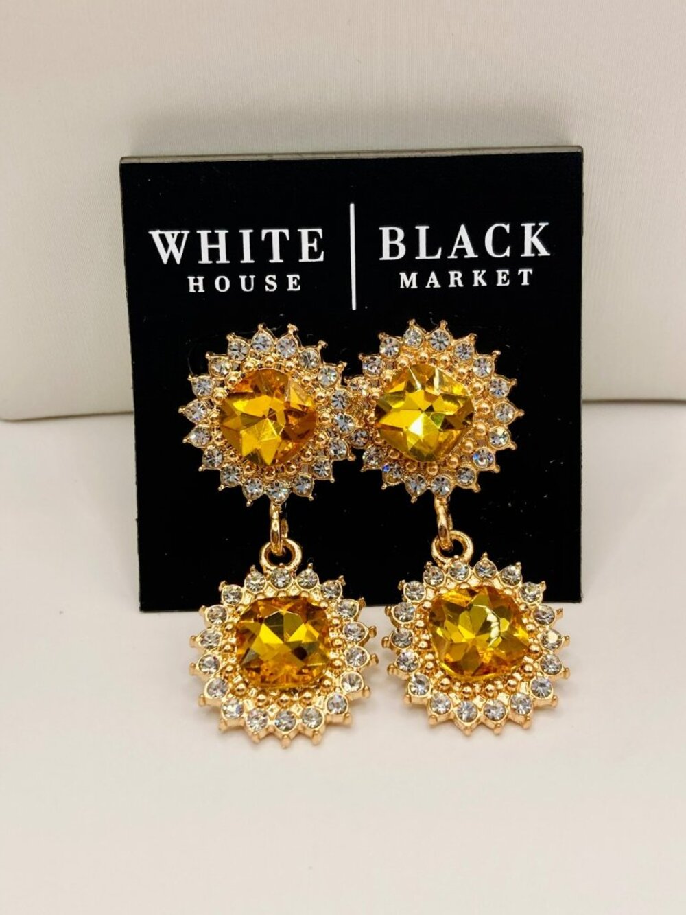 White House Black Market Yellow Crystal Drop Earrings Gold-Tone -27B
